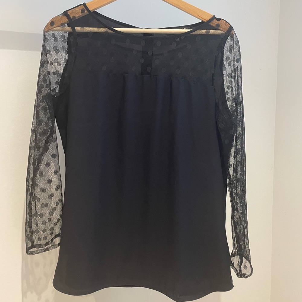 Express sheer black polka dot long sleeve blouse